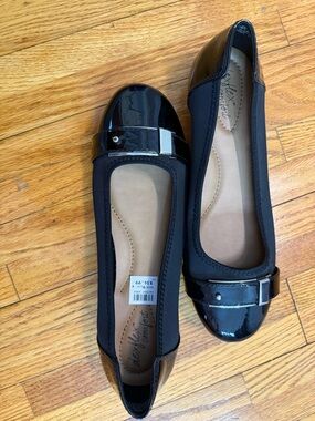 dexflex comfort Black Patent and Fabric Ballet Flats